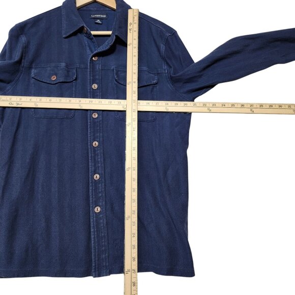 Lands End Mens Medium Long Sleeve Navy Cotton Button-Up Shirt With Chest Pockets - Picture 3 of 7